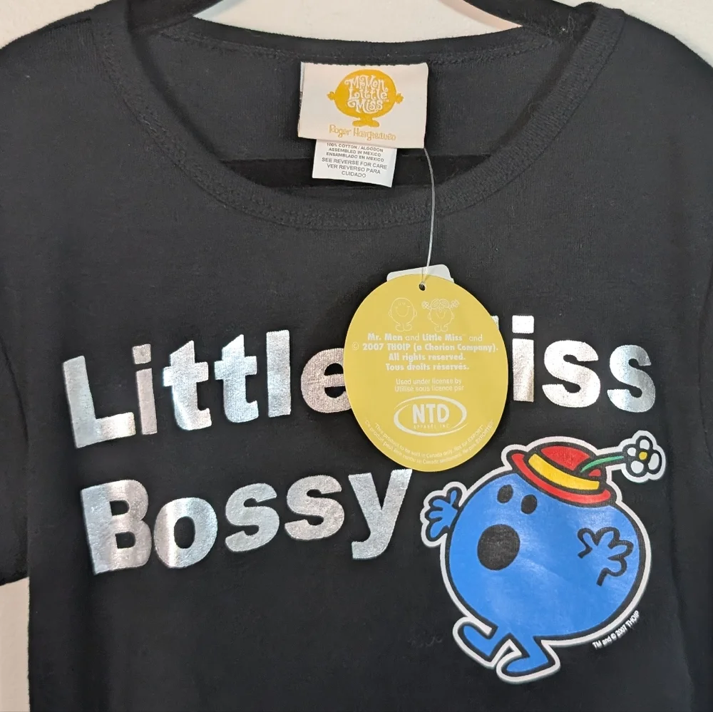 Mr Men Little Miss Y2K Black Crewneck Little Miss Bossy Deadstock 2007 Tee NEW! - Picture 3 of 8